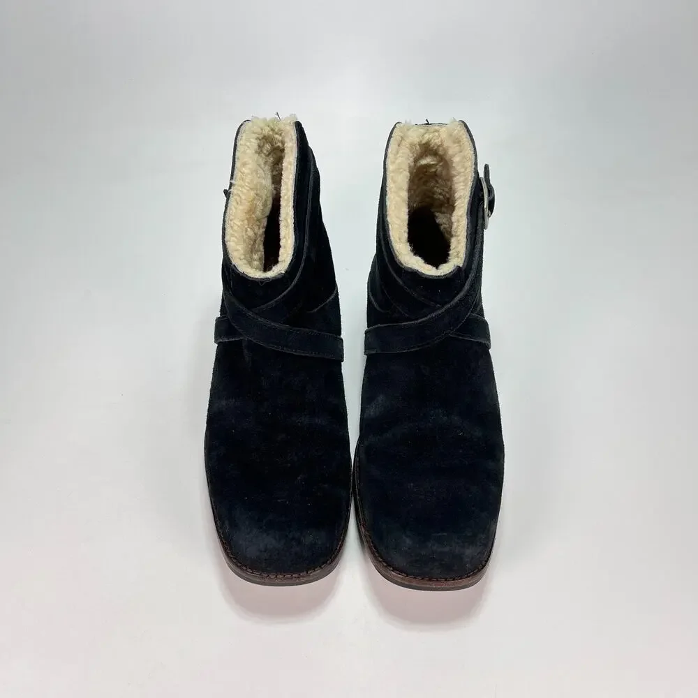 UGG Australia Benson Black Suede Sheepskin Slip On Ankle Boots Women's Size 7